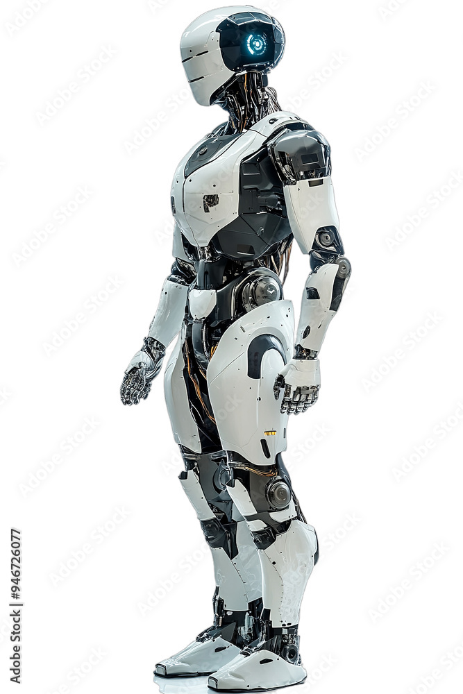 Robot, a cyborg with AI full body isolated on transparent white background Robot, a cyborg with AI full body isolated on transparent white background