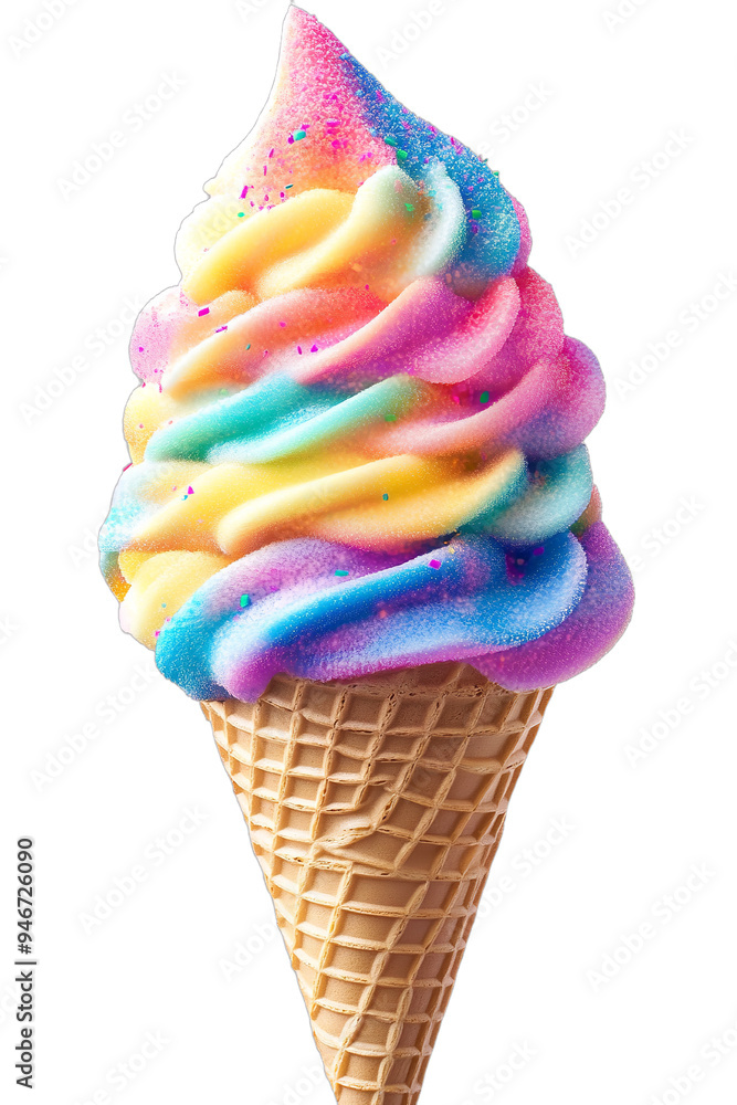 Rainbow Sherbet Ice Cream Cone Isolated on a Transparent Background