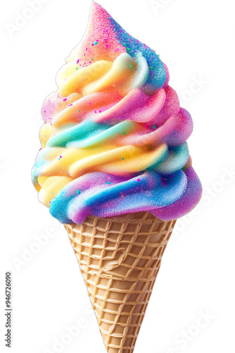Obraz na płótnie Rainbow Sherbet Ice Cream Cone Isolated on a Transparent Background w salonie