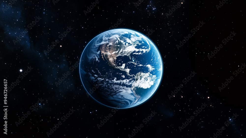 A stunning view of Earth from space, showcasing its blue oceans and white clouds against darkness.