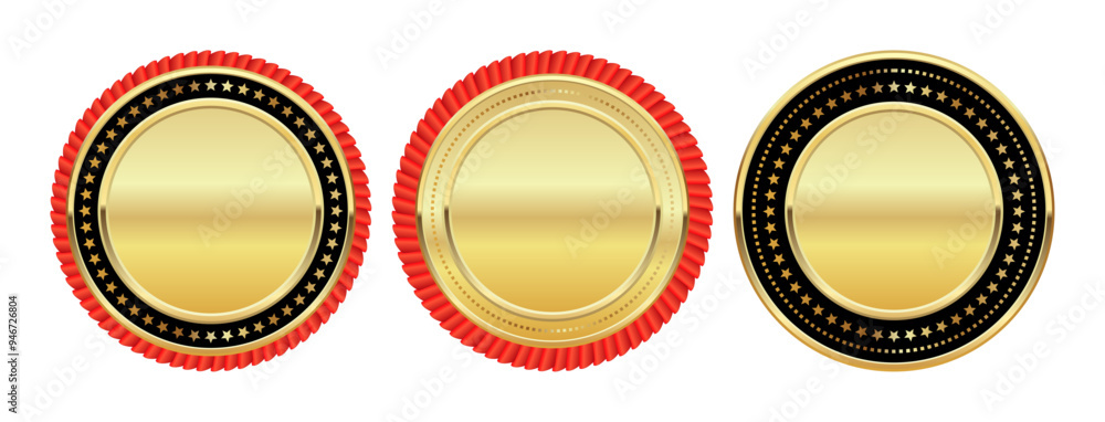 Set Gold Badge Insignia Empty Realistic Label Set Gold Badge Insignia Empty Realistic Label