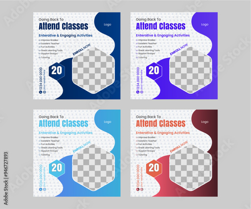 School Admission Social Media Banner Template with 4 color 4 design
