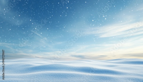 Copy space on an empty, snowy winter, christmas background
