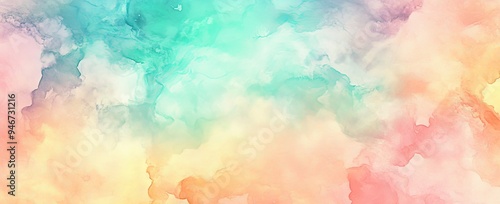 The abstract sunset or sunrise sky illustration is illustrated using a watercolor background of blue, pink, and green colors