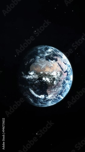 Planet Earth rotate in deep space, beautiful view of continents and night cities. Perfect seamless loop animation. Vertical video