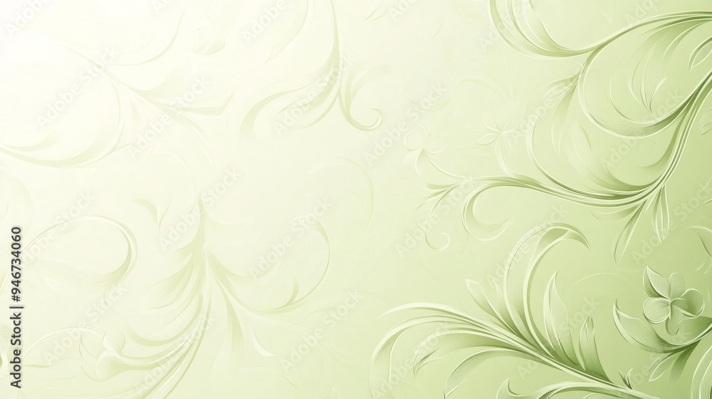 Soft pastel spring light green wallpaper on the wall adorned with vintage floral ornaments of olive shades Soft pastel spring light green wallpaper on the wall adorned with vintage floral ornaments of olive shades