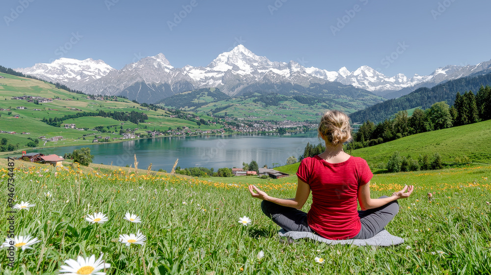 Finding Inner Peace A Serene Yoga Practice in the Alpine Landscape by the Lake Surrounded by Breathtaking Mountain Views and the Beauty of Nature Finding Inner Peace A Serene Yoga Practice in the Alpine Landscape by the Lake Surrounded by Breathtaking Mountain Views and the Beauty of Nature