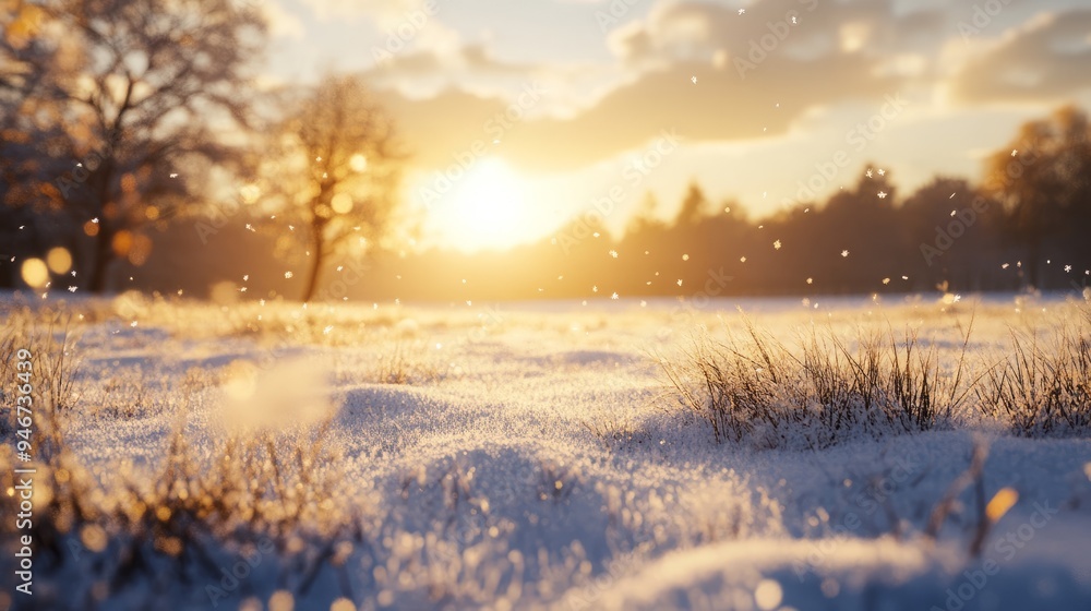 Golden autumn light on a snowy field Golden autumn light on a snowy field