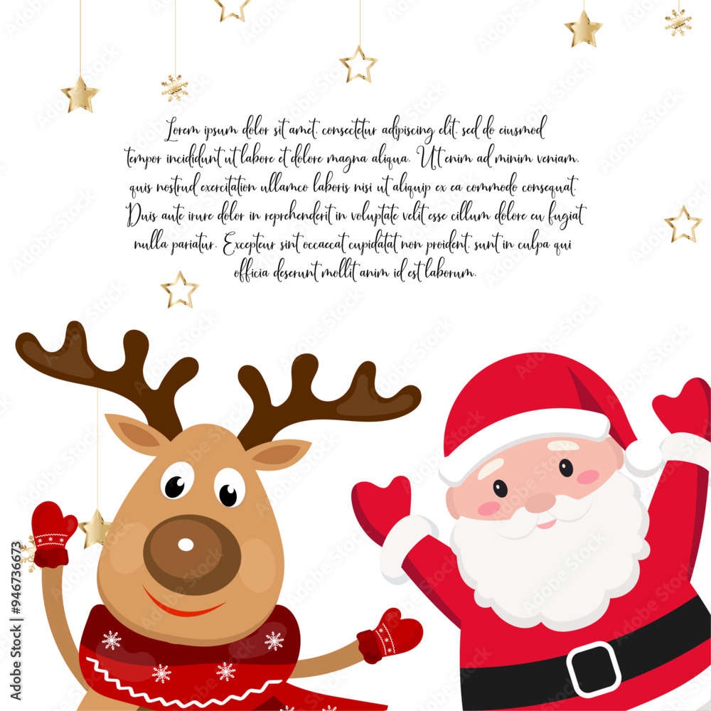 Hand drawn Cute Santa Claus and reindeer Christmas greeting with new year holidays Hand drawn Cute Santa Claus and reindeer Christmas greeting with new year holidays