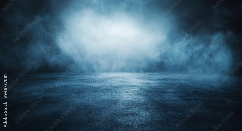 custom made wallpaper toronto digitalAn abstract background with a dark wall and a smoky concrete floor illuminated by blue.