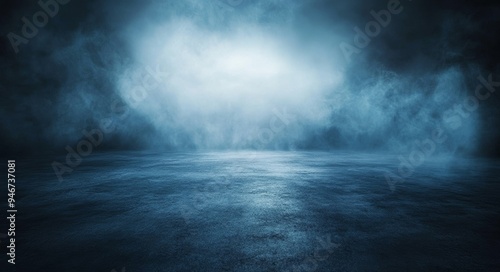 Wallpaper Mural An abstract background with a dark wall and a smoky concrete floor illuminated by blue. Torontodigital.ca