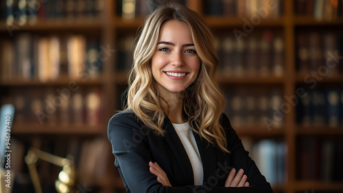 Caucasian White Woman Lawyer - businesswoman, professional, attorney, lawyer, business, office, bookshelf, confident, woman, smile, suit, workplace, job, career