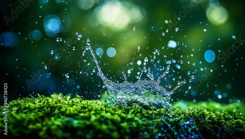 Fresh water stream with young green plants reflected in the water. Horizontal banner, spring time concept. Abstract outdoor wild nature background. Stock generated image.