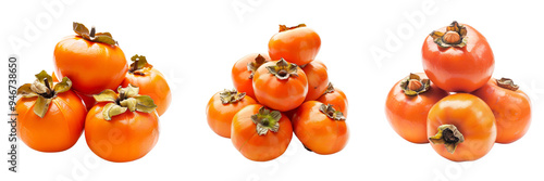 Set of Ripe Persimmon or Kaki isolated on a transparent background