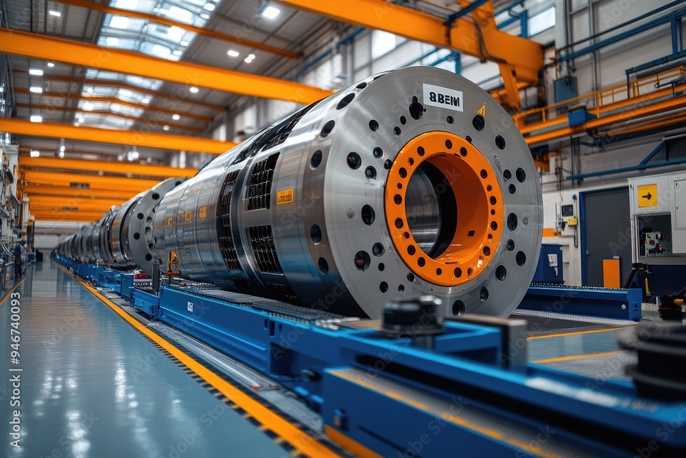 Obraz premium Industrial Steel Rollers on a Conveyor Belt in a Factory