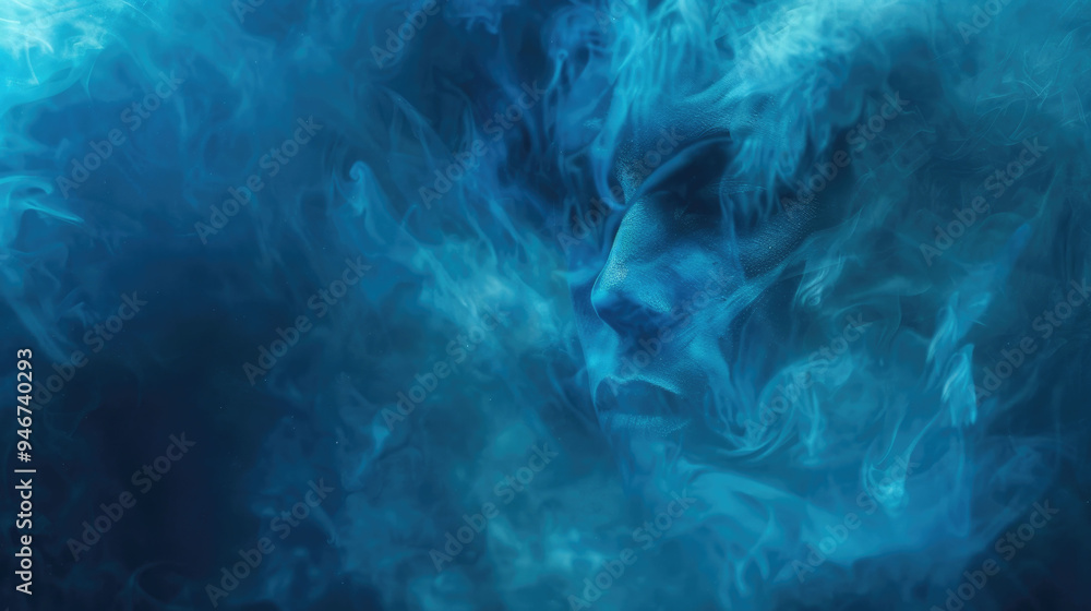 Deep blue mist with swirling patterns and light patches in a mysterious cloudscape Deep blue mist with swirling patterns and light patches in a mysterious cloudscape
