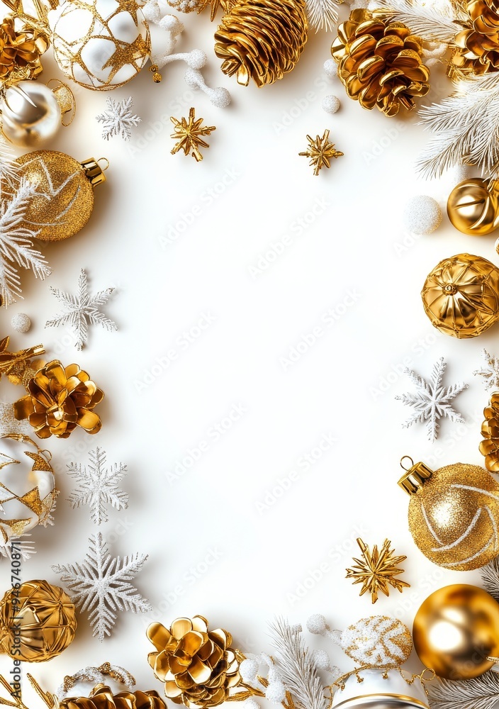 Blank white template background with New Year decoration border Blank white template background with New Year decoration border