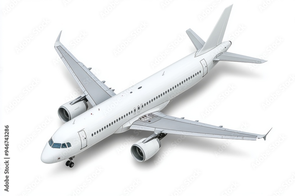 Flight of a wide-body passenger airliner on a transparent background Flight of a wide-body passenger airliner on a transparent background