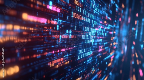 This illustration illustrates data science and big data technology. Data flow concept. Querying, analysing, and visualizing complex data. Neural networks for stocks. Data mining. Business