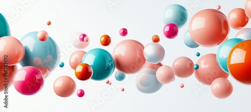 Composition of colorful random flying spheres isolated on transparent background. Colorful rainbow matte soft balls in different sizes. PNG file.