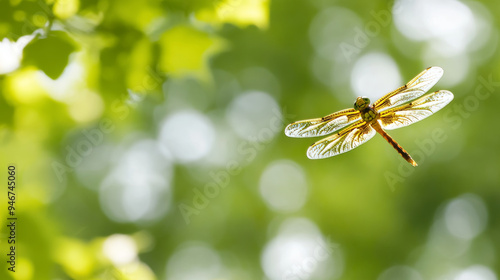 Iridescent Dragonfly in a Magical Fantasy Forest