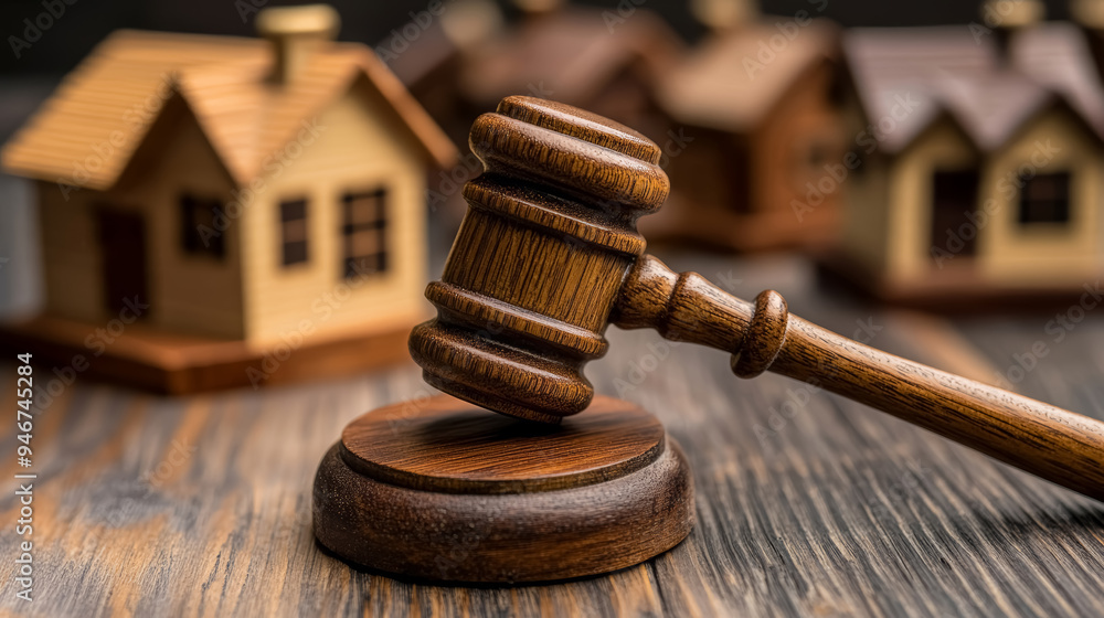 Judge gavel and wooden country houses models. Concept of judge auction, real estate and real estate law. Judge gavel and wooden country houses models. Concept of judge auction, real estate and real estate law.