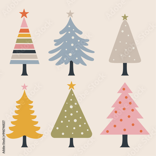 Set of colorful Christmas trees