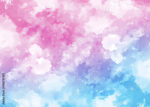 A background of blue, pink, and purple watercolor, pastel splashes, blotches, and fringe bleeds in abstract cloud shapes with paper texture. photo