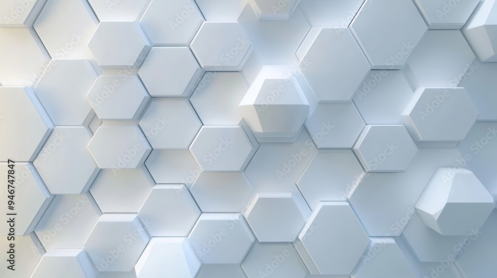 Fototapeta premium The white surface shows hexagonal shapes showing both sides. This is a 3D rendering.