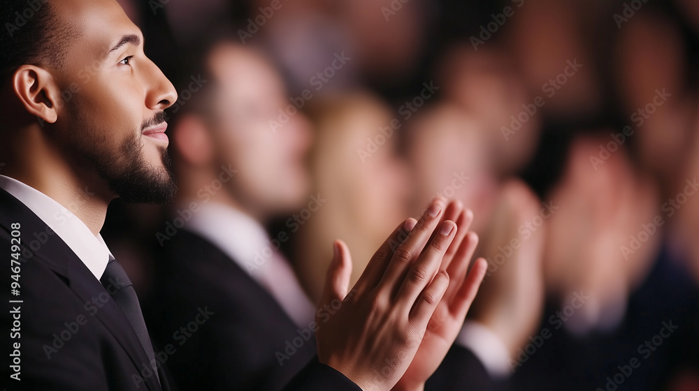 A group of professionals from various backgrounds is shown applauding at an event, with their hands highlighted in the foreground. The setting suggests a conference or corporate me A group of professionals from various backgrounds is shown applauding at an event, with their hands highlighted in the foreground. The setting suggests a conference or corporate me