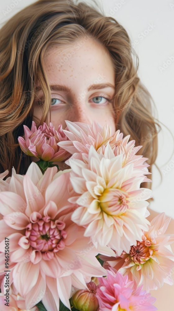dahlias against the background of a woman. dahlias against the background of a woman.