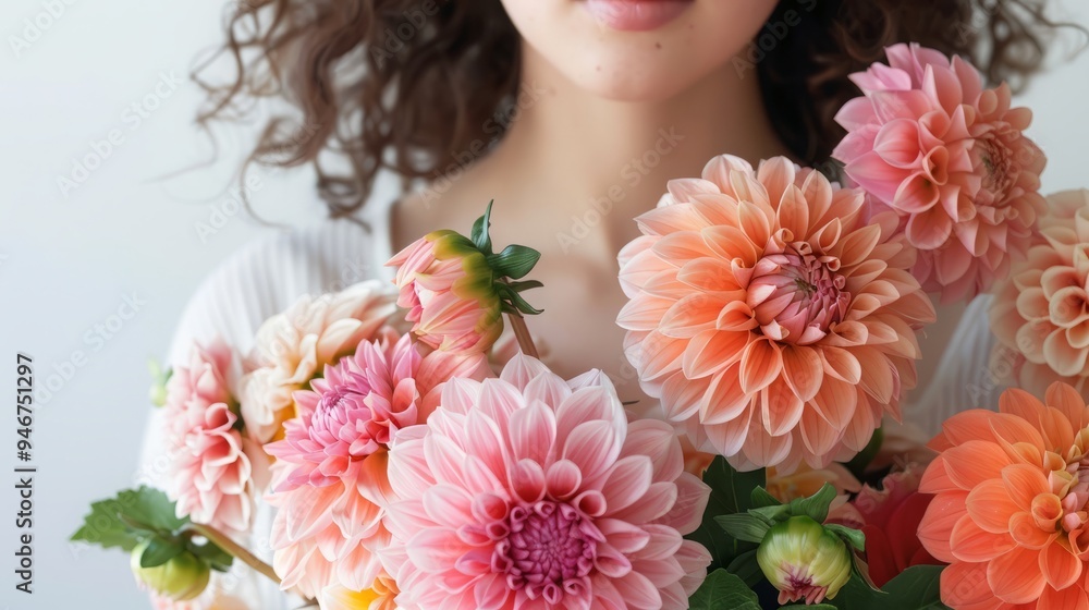 dahlias against the background of a woman. dahlias against the background of a woman.