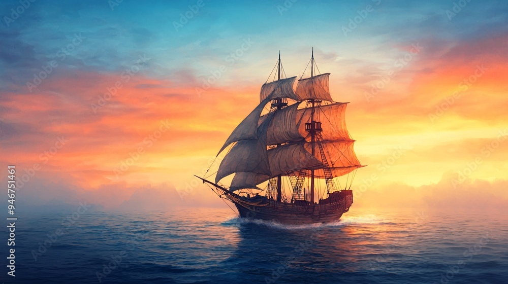 Fototapeta premium Sailing into the Sunset.