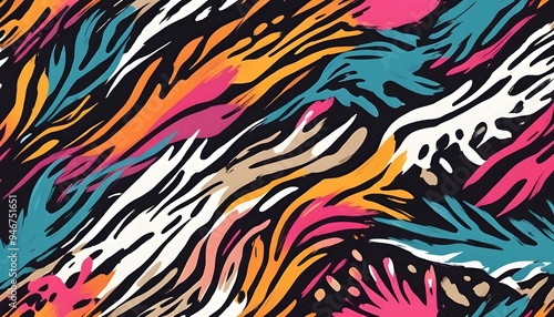 Animal Pattern Safari Jungle Wild Print Background Colorful Graphic Design