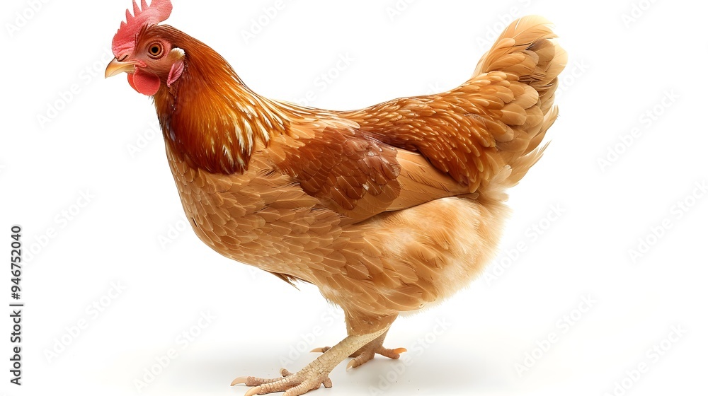 Fototapeta premium Brown chicken standing on white background