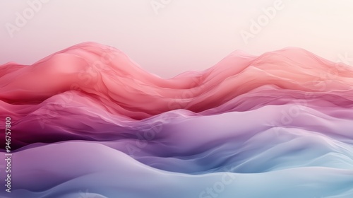 This image depicts a soft, abstract landscape in pastel colors with smooth and flowing wavy forms, creating an ethereal and calming visual experience. photo