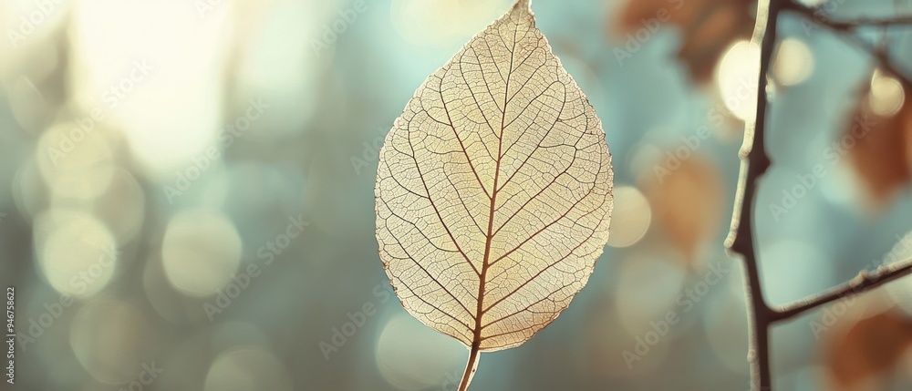Obraz premium Delicate Translucent Leaf with Veins against a Blurry Background