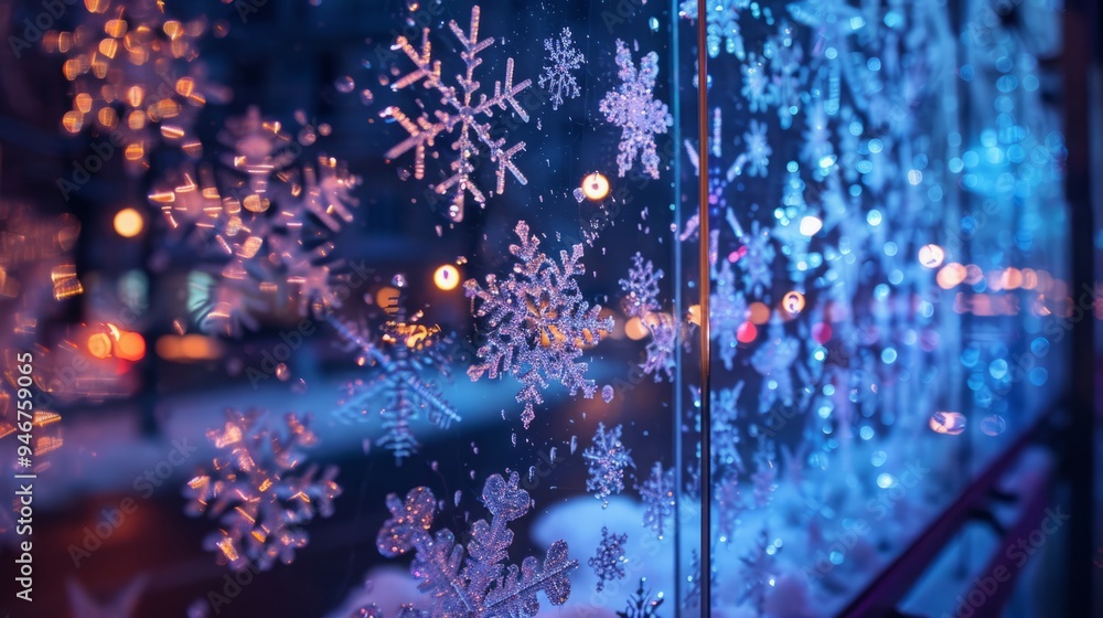 window with snowflakes. window with snowflakes.