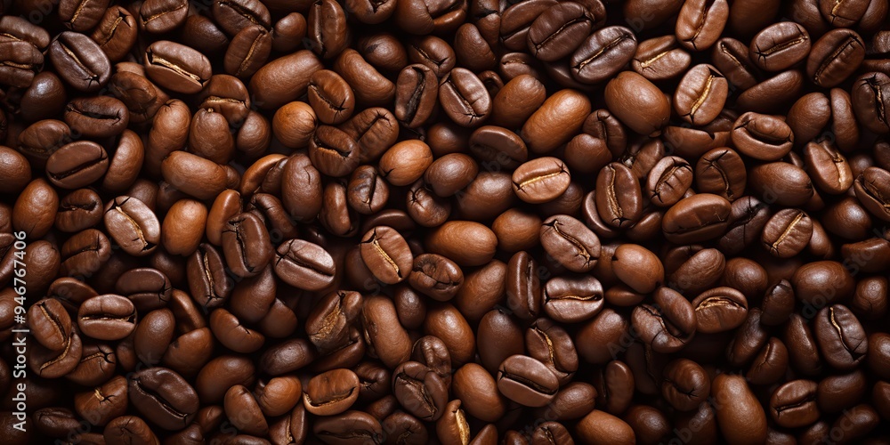 Fototapeta premium coffee beans background decorative top view scene