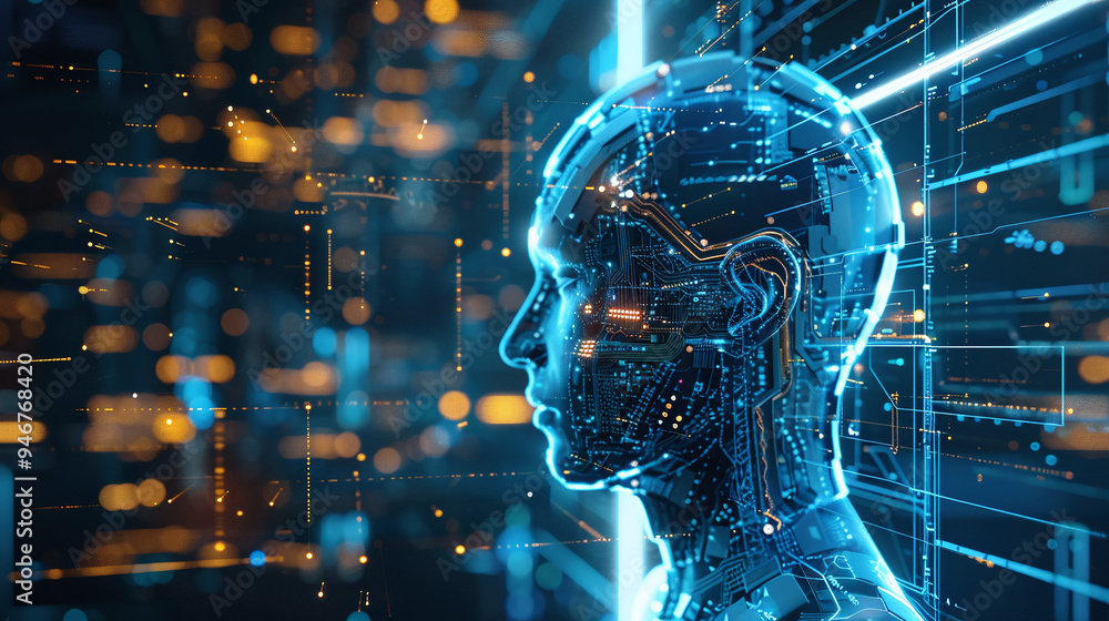 Digital Cybernetic Human Head with AI Circuits and Futuristic Neural Networks Digital Cybernetic Human Head with AI Circuits and Futuristic Neural Networks