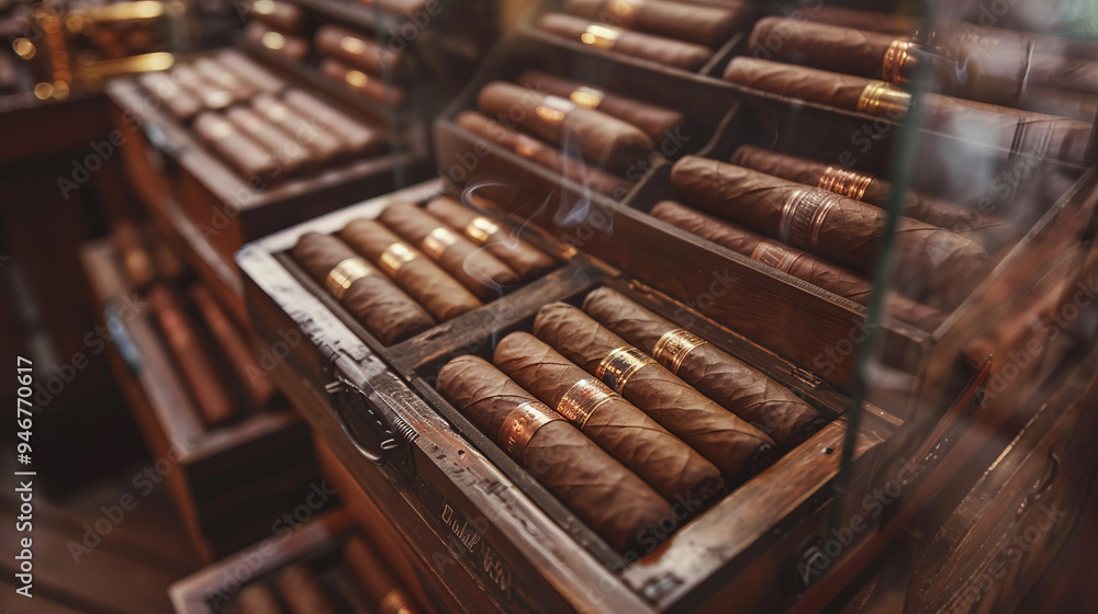 Collection of Premium Cigars Displayed in a Wooden Humidor
Collection of Premium Cigars Displayed in a Wooden Humidor