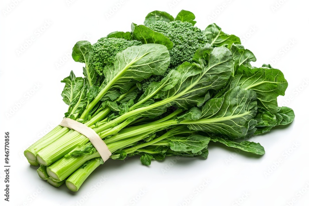 A bunch of fresh broccoli with leafy greens, ready for cooking or salads. A bunch of fresh broccoli with leafy greens, ready for cooking or salads.