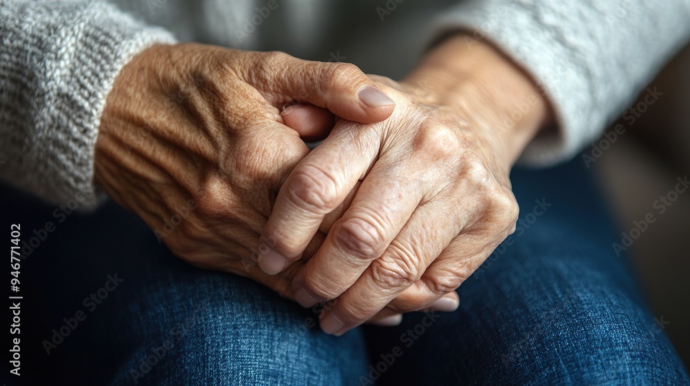 Fototapeta premium Closeup of a support hands. Closeup shot of a young woman holding a senior man's hands in comfort. Female carer holding hands of senior man.