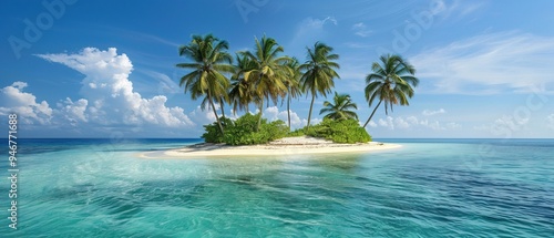 Paradise Small Island , Beach and Palm Trees