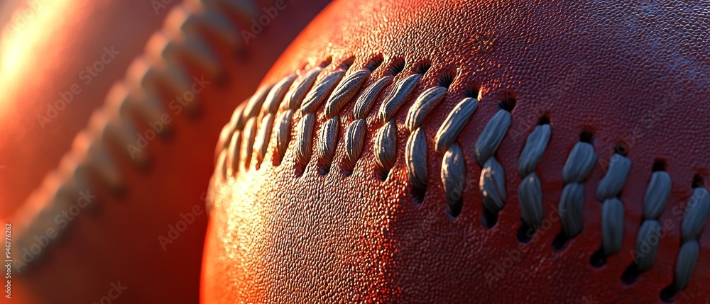 Close-up of a Red Leather American Football with Stitching Close-up of a Red Leather American Football with Stitching