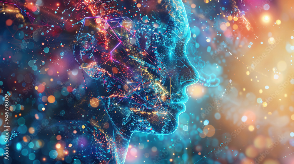 AI Neural Visualization of a Human Mind with Abstract Sparks AI Neural Visualization of a Human Mind with Abstract Sparks