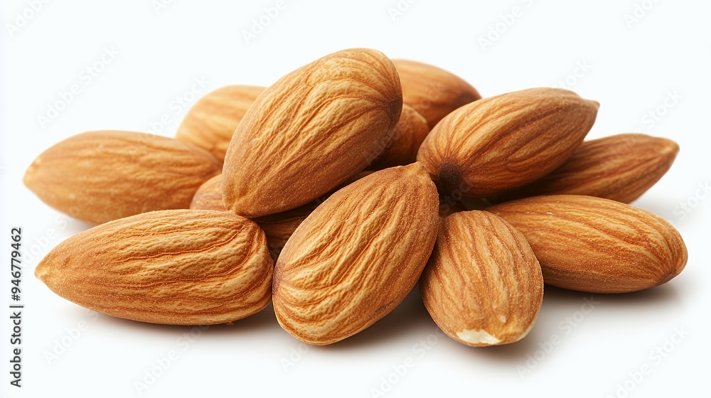 A pile of almonds showcasing their textured brown shells. A pile of almonds showcasing their textured brown shells.