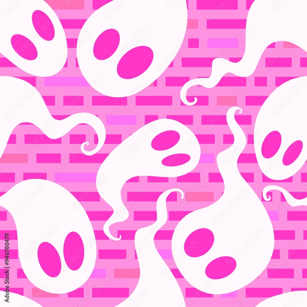 Fototapeta premium Halloween ghost seamless cartoon pattern for wrapping paper and fabrics