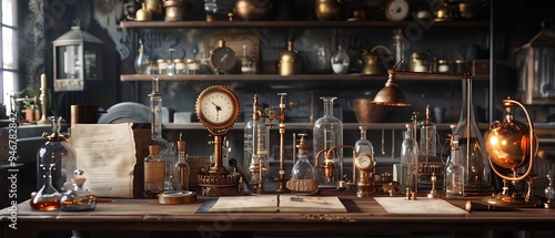 A desk displaying plumbing components