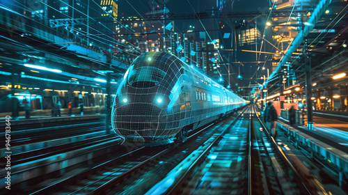 Futuristic High-Speed Train at Night